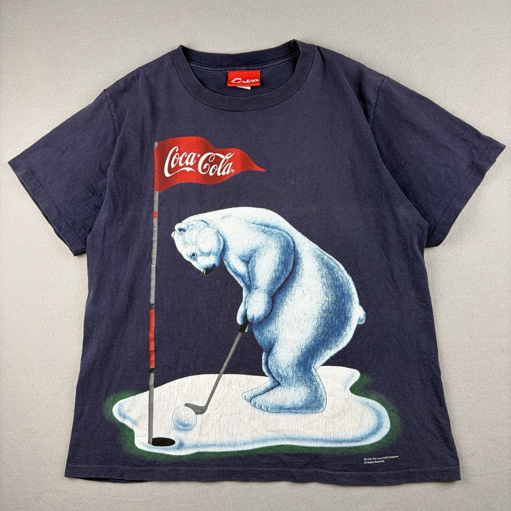 Vintage 1995 Coca-Cola Polar Bear Golf T-Shirt USA Men's Large Coke Graphic